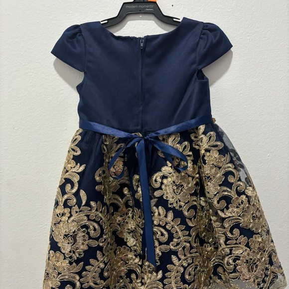 Navy Rare Editions Little Girls Satin Dress - Picture 2 of 3